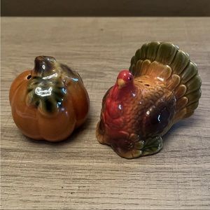 Thanksgiving Turkey & Pumpkin Ceramic Salt and Pepper Shakers